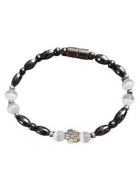 Hematite Cat's Eye Beaded Bracelet Magnetic Clasp